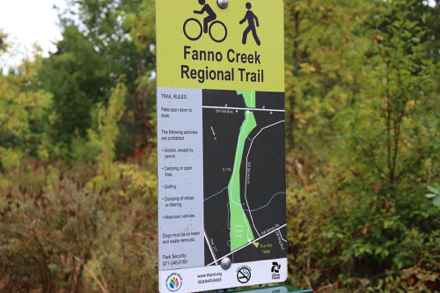Sign of Fanno Creek regional trail map and rules